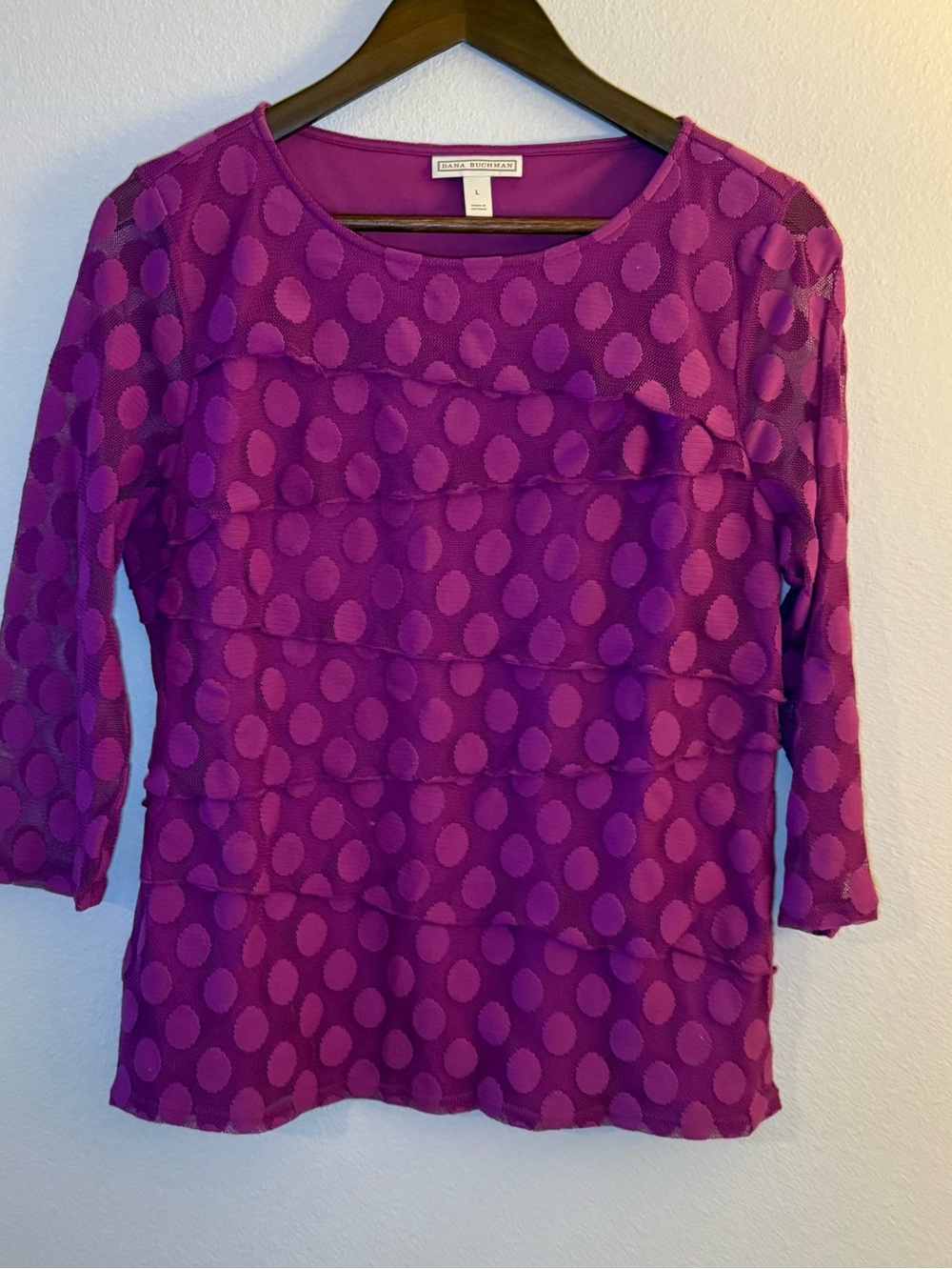 Dana Buchman Purple Layered Dot Long Sleeve Top